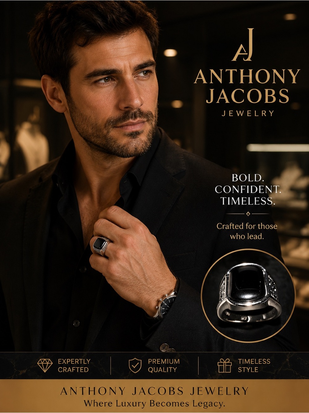 Anthony Jacobs Stainless Steel Ring